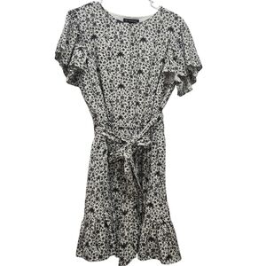 INC International Concepts  Franki Floral Black/White A Line Dress Cottagecore